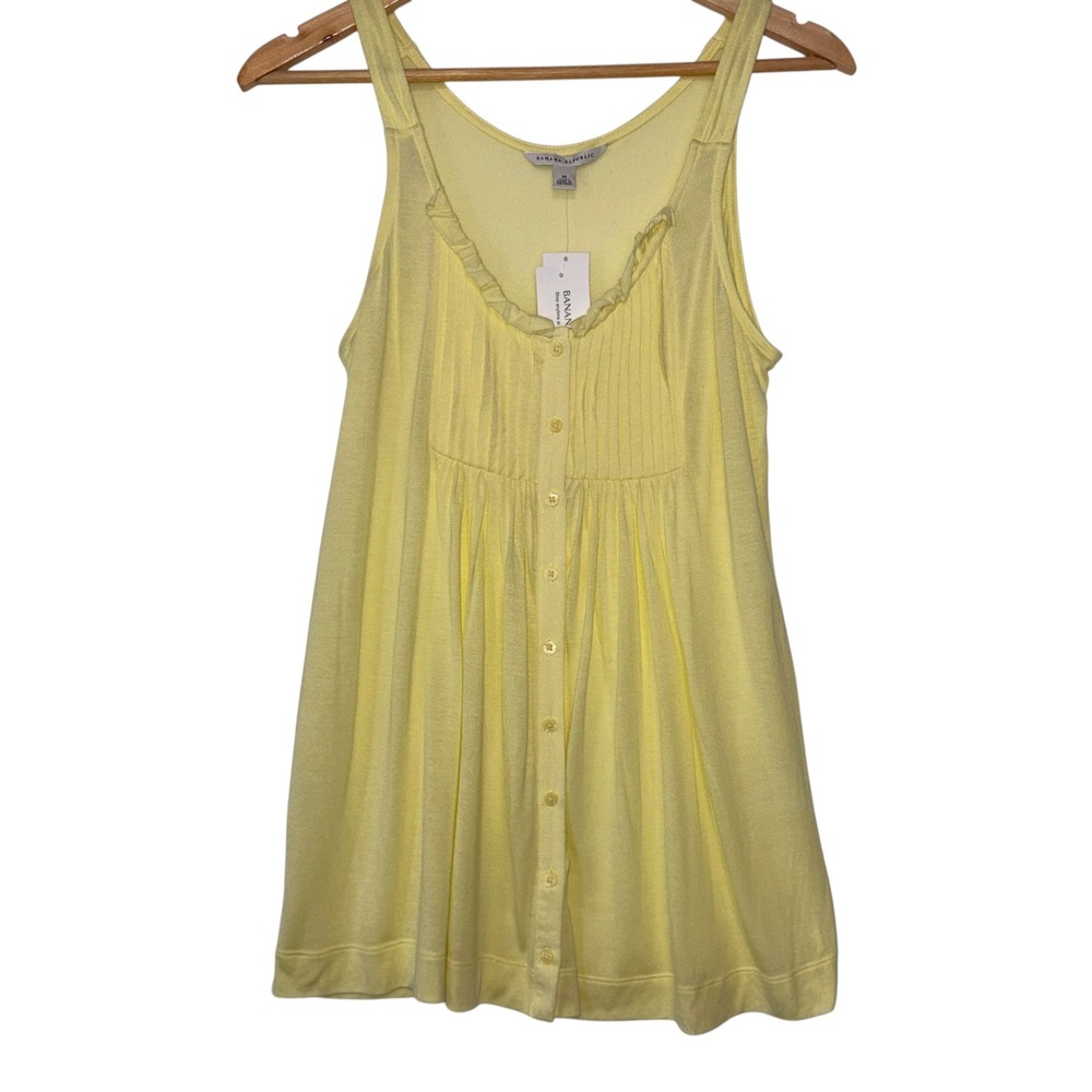 Banana Republic Tank Top Womens NWT Ruffle Pintuck Button Front M Yellow Y2K
